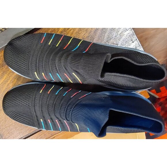 NEW Sisenny Women's Black w Multicolored Stripe Slip on Stretch Sneaker. SZ 8.5 - Picture 6 of 7